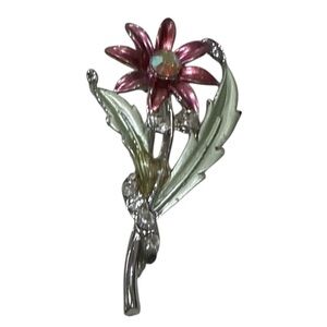 Vintage Floral Rhinestone Brooch Pin